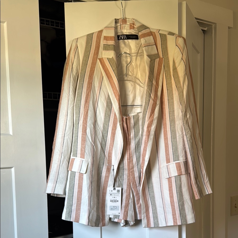 Zara Women's Striped Blazer & Shorts Set